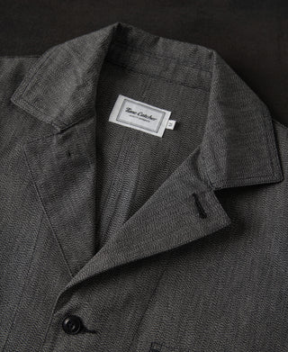 lapel detail of Black Chambray Work Jacket