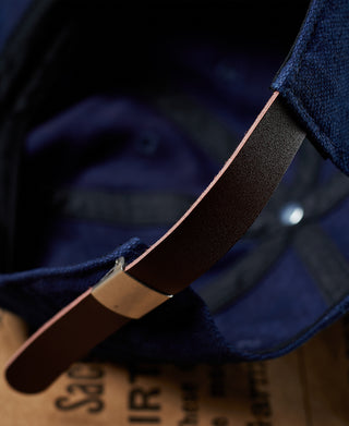 leather strap of Indigo-Dyed Cotton-Linen Ball Cap