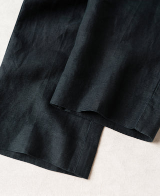 leg opening detail of 1940s Double-Pleated Pure Hemp Pants in Black