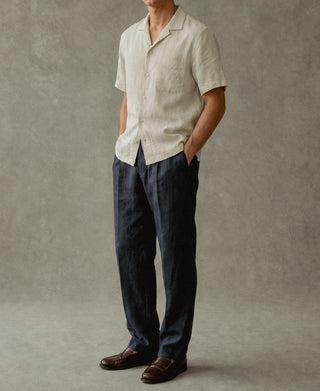 lifestyle of 1940s Double-Pleated Pure Hemp Pants in Black