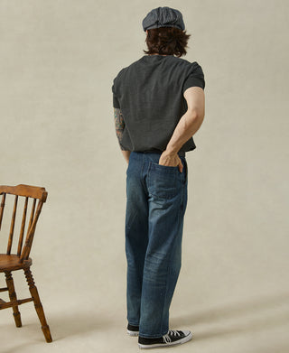lifestyle shot of 1900s Slub Cotton Short-Sleeve Henley Shirt