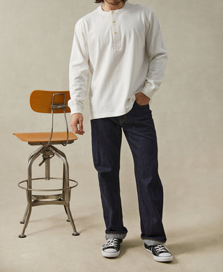 lifestyle shot of 1930s Loopwheel Cotton Henley Shirt