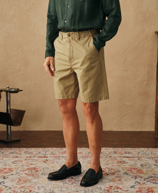 lifestyle shot of 1930s Washed Officer Chino Shorts
