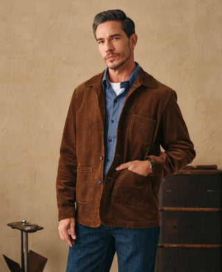 lifestyle shot of 1940s French Corduroy Chore Coat