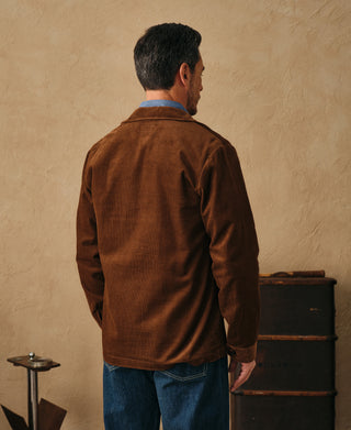lifestyle shot of 1940s French Corduroy Chore Coat