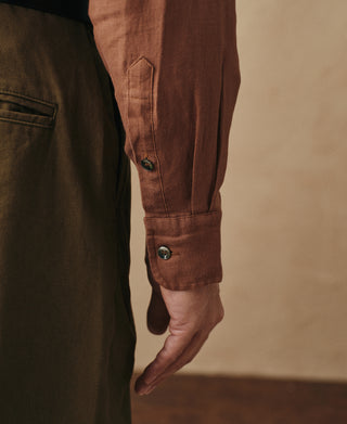 lifestyle shot of 1950s Italian Collar Linen Shirt