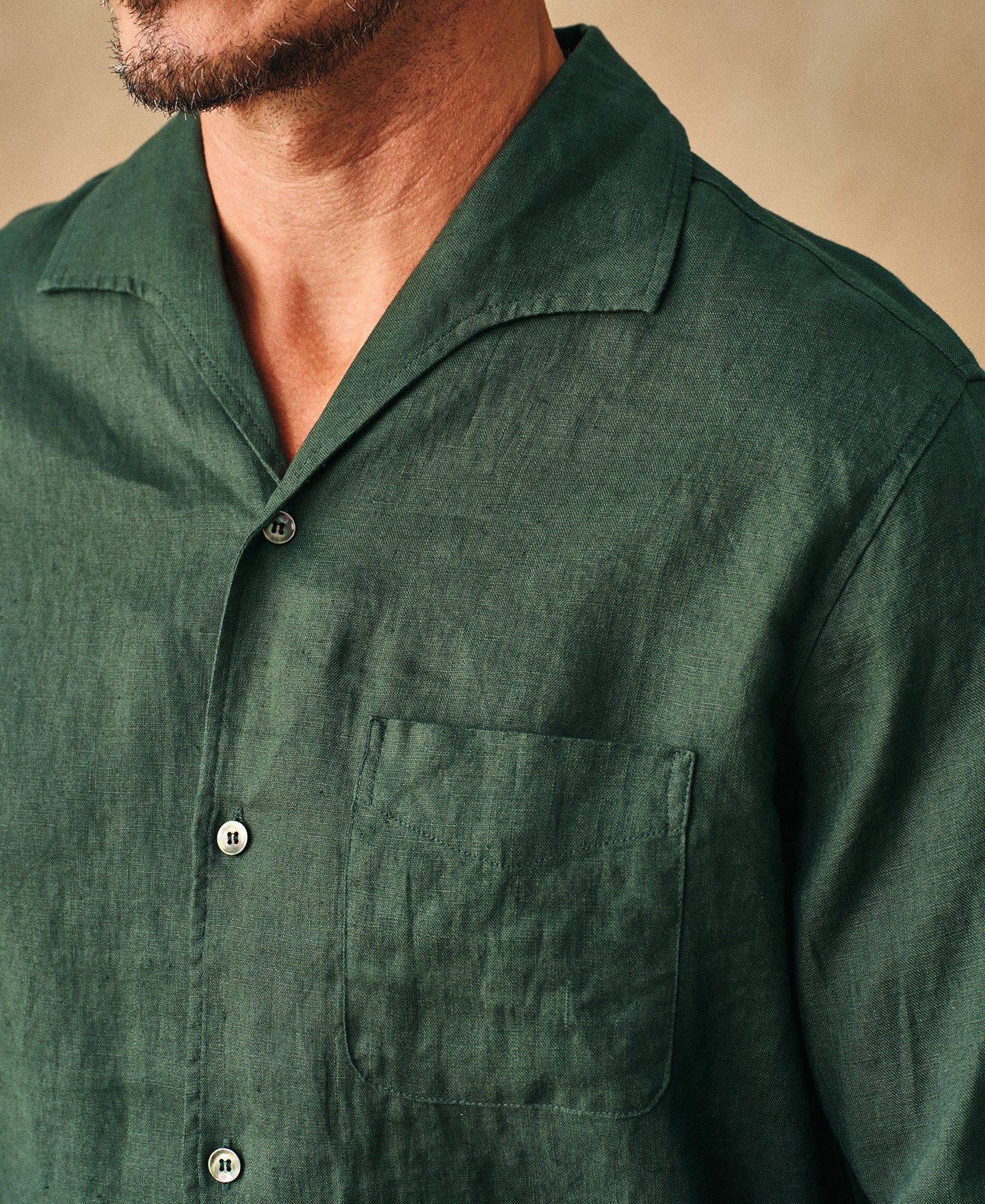 1950s Italian Collar Camp Collar Long Sleeve Linen Shirt - Dark Green | Olderbest Dark Green / M 1950s Italian Collar Camp Collar Long Sleeve Linen Shirt - Dark Green | Olderbest Dark Green / M