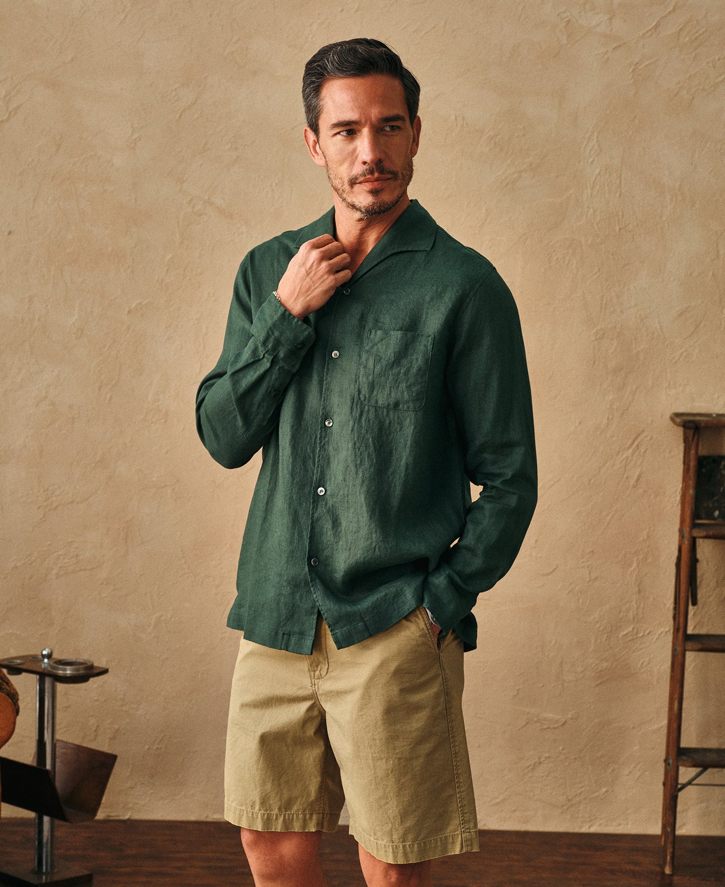 green linen dress shirt UNTUCKit | Wrinkle-Resistant Linen Short-Sleeve Cameron Shirt