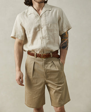 lifestyle shot of 1950s Italian Collar Linen Short Sleeve Shirt