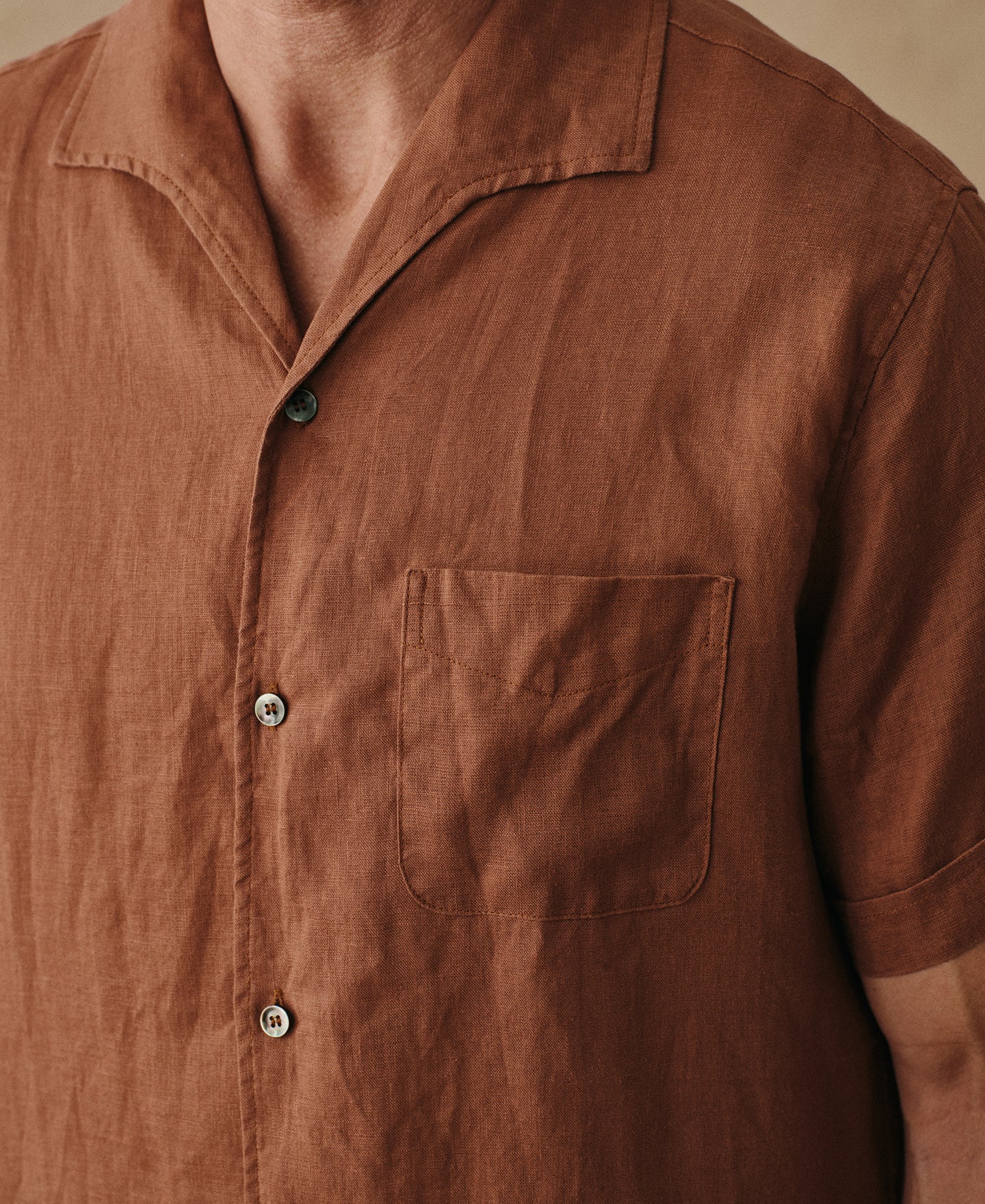 1950s Men's One Piece Collar Linen Short Sleeve Shirt - Brown | Time Catcher Time Catcher Clothing 1950s Men's One Piece Collar Linen Short Sleeve Shirt - Brown | Time Catcher Time Catcher Clothing