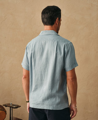 lifestyle shot of 1950s Italian Collar Linen Short Sleeve Shirt