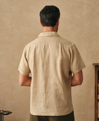 lifestyle shot of 1950s Italian Collar Linen Short Sleeve Shirt