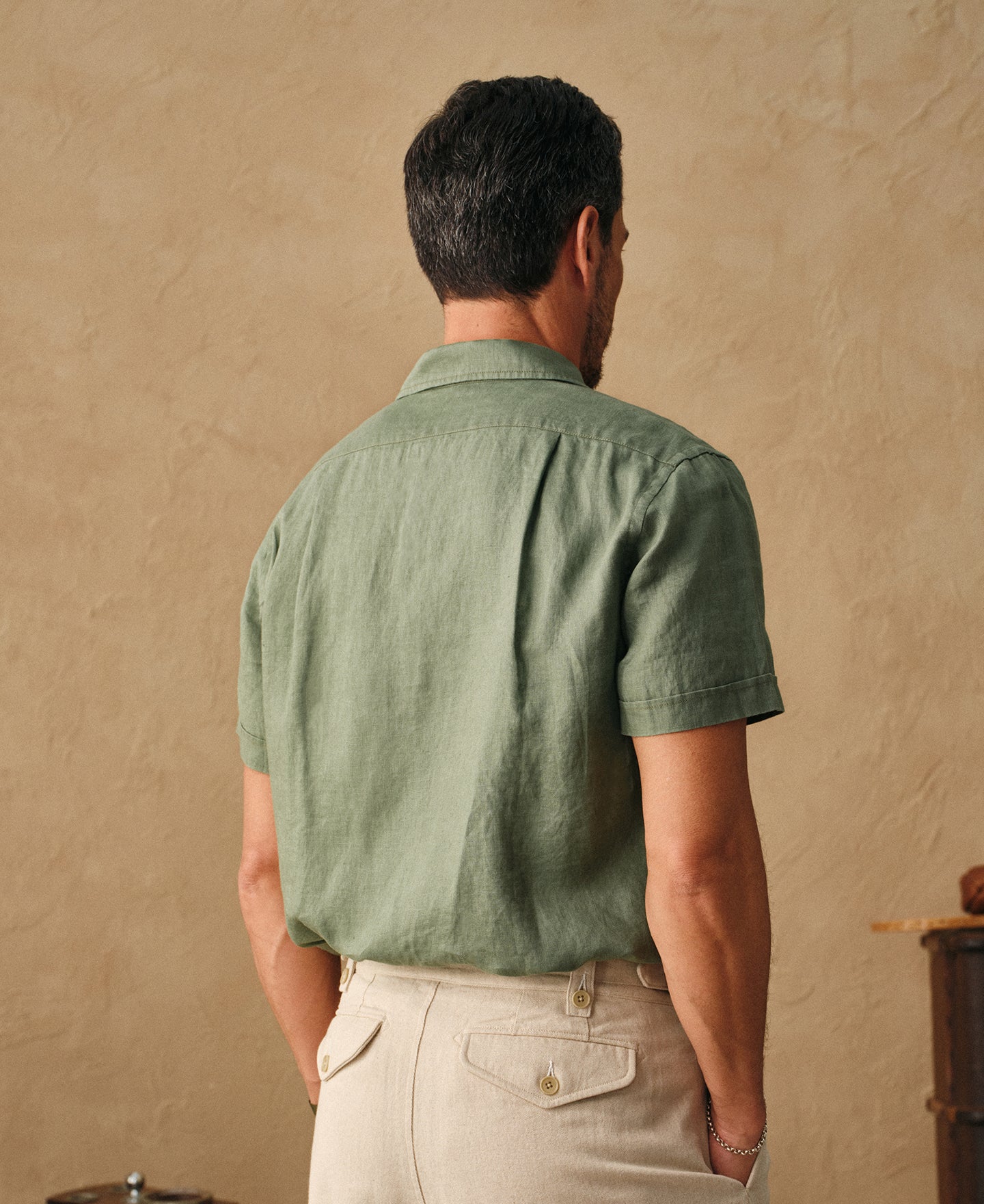 Men's 1950s Italian Collar Linen Short Sleeve Shirt - Sage | Olderbest Sage Green / XXL Men's 1950s Italian Collar Linen Short Sleeve Shirt - Sage | Olderbest Sage Green / XXL