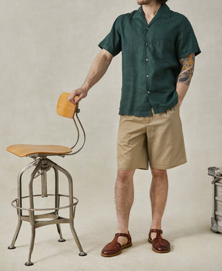 lifestyle shot of 1950s Italian Collar Linen Short Sleeve Shirt