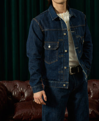lifestyle shot of 1950s Type 2 Selvedge Denim Jacket