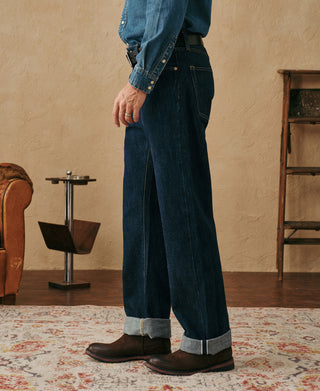 lifestyle shot of 1955 Classic Biker Selvedge Denim Jeans