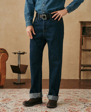 lifestyle shot of 1955 Classic Biker Selvedge Denim Jeans
