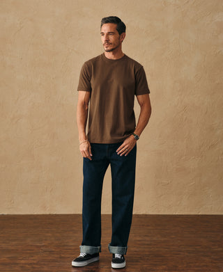 lifestyle shot of Regular Fit Heavyweight Tubular Jersey T-Shirt in Brown