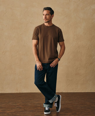 lifestyle shot of Regular Fit Heavyweight Tubular Jersey T-Shirt in Brown