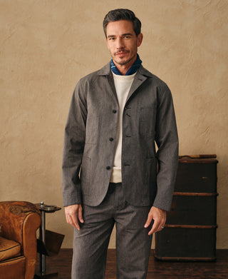 lifestyle shot of Black Chambray Work Jacket
