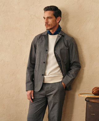lifestyle shot of Black Chambray Work Jacket