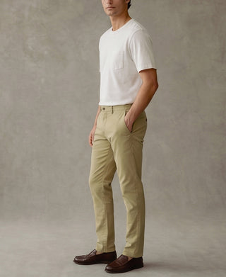 Khaki tapered cotton-blend pants with side seam pockets and belt loops