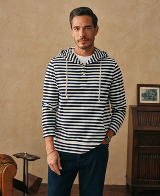 lifestyle shot of Classic Fit Breton Stripe Cotton Jersey Hoodie