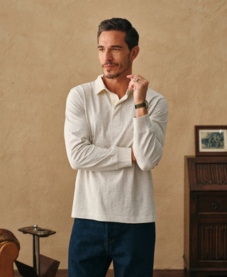 lifestyle shot of Classic Fit Jersey Tubular Rugby Shirt