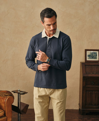 lifestyle shot of Classic Fit Jersey Tubular Rugby Shirt