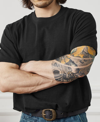 lifestyle shot of Classic Fit Loopwheel Slub Cotton T-Shirt