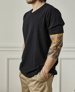 lifestyle shot of Classic Fit V-Neck Tubular Cotton T-Shirt