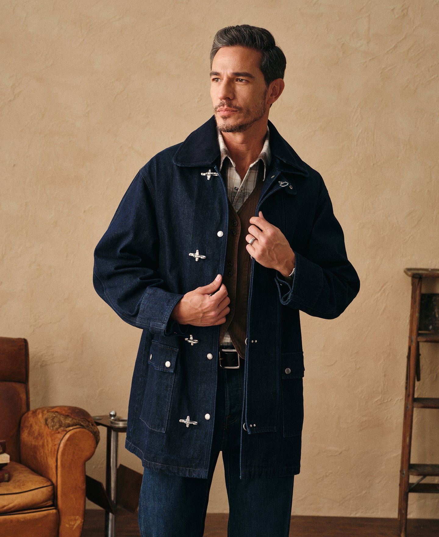 Vintage 90s Relaxed Denim Fireman's Clasp Work Jacket | Time