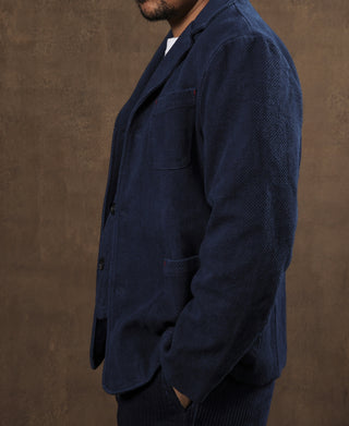 lifestyle shot of French Indigo-Dyed Sashiko Work Jacket