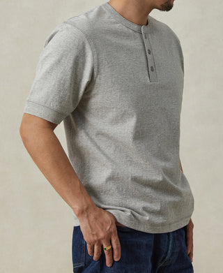 lifestyle shot of Heavyweight Cotton Tubular Short-Sleeve Henley Shirt