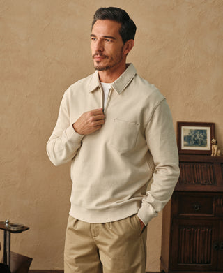 lifestyle shot of Heavyweight Quarter-Zip Collar Sweatshirt