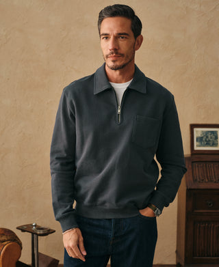 lifestyle shot of Heavyweight Quarter-Zip Collar Sweatshirt