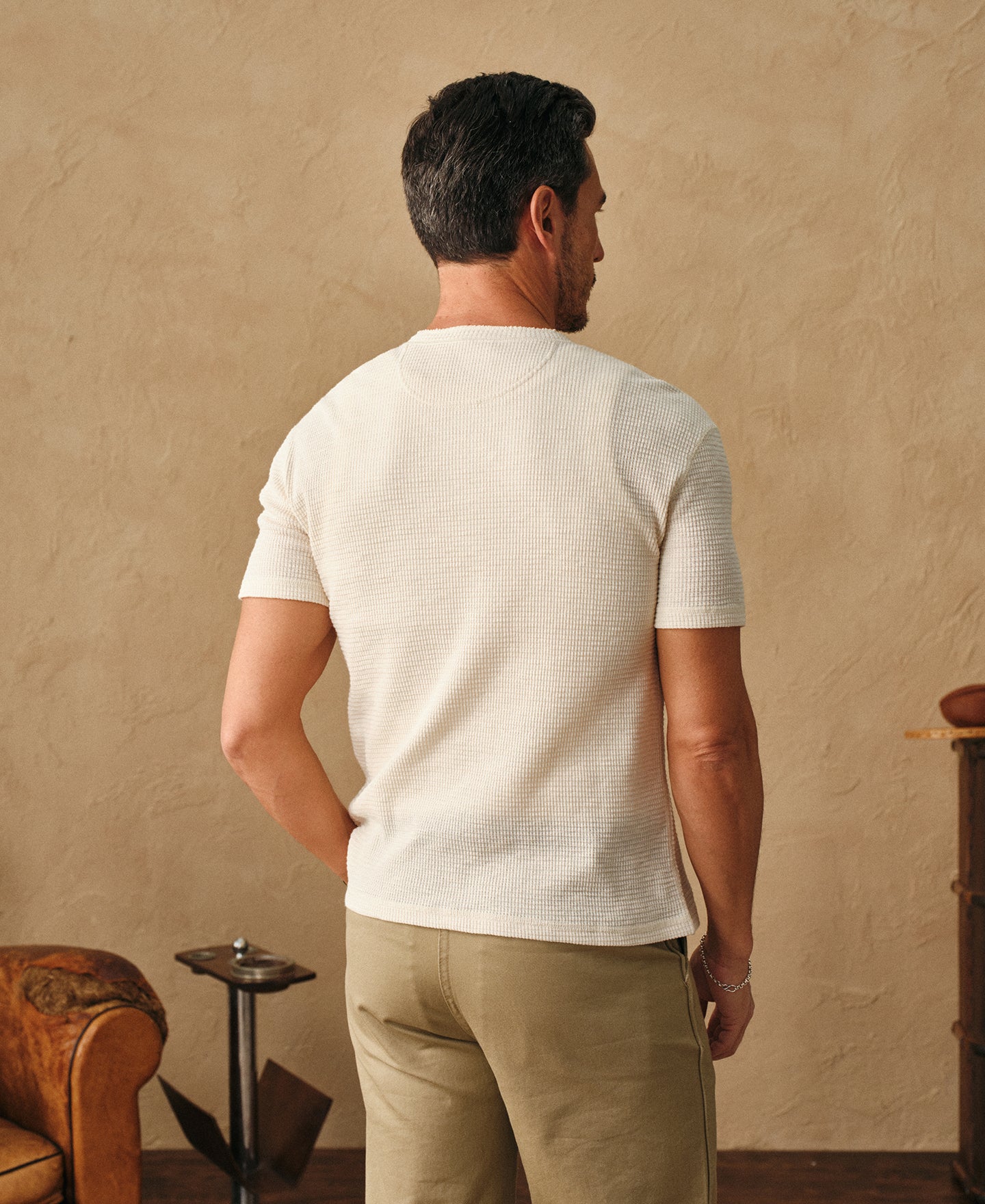 Short Sleeves Honeycomb Waffle Knit Henley T-Shirt | Time Catcher