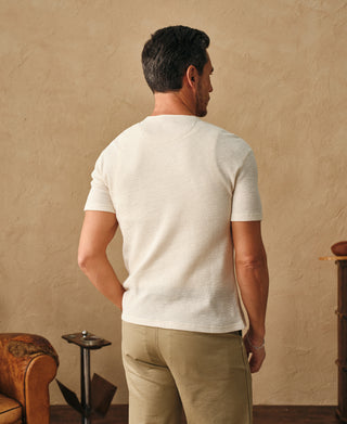 lifestyle shot of Honeycomb Waffle Knit Henley T-shirt