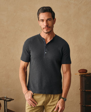 lifestyle shot of Honeycomb Waffle Knit Henley T-shirt