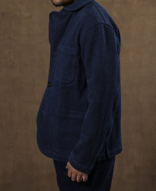 lifestyle shot of Indigo-Dyed Sashiko Work Jacket
