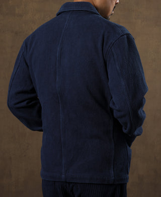 lifestyle shot of Indigo-Dyed Sashiko Work Jacket