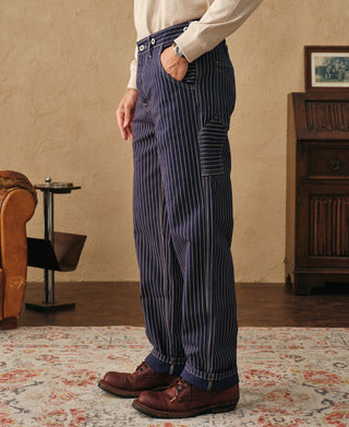 lifestyle shot of Indigo Wabash Stripe Work Trousers