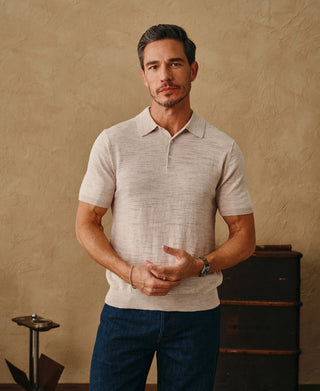lifestyle shot of Lightweight Slub Cotton Knit Polo