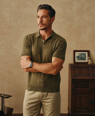 lifestyle shot of Lightweight Slub Cotton Knit Polo