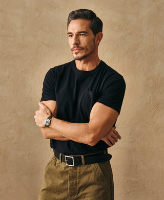 lifestyle shot of Classic Fit Loopwheel Slub Cotton Pocket T-Shirt
