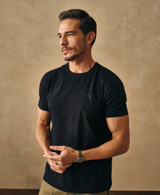 lifestyle shot of Classic Fit Loopwheel Slub Cotton Pocket T-Shirt