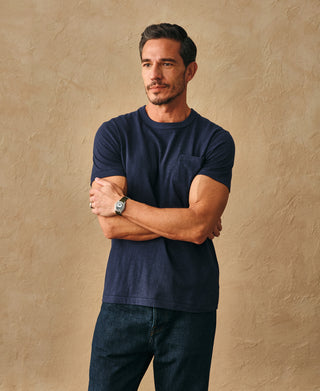 lifestyle shot of Classic Fit Loopwheel Slub Cotton Pocket T-Shirt