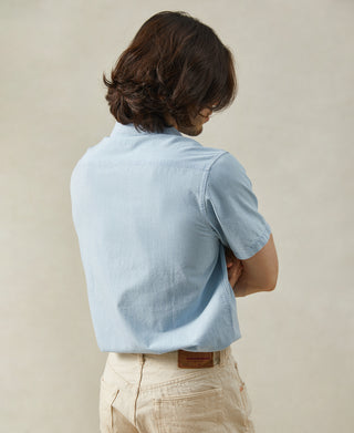 lifestyle shot of Military Wash Chambray Short Sleeve Workshirt