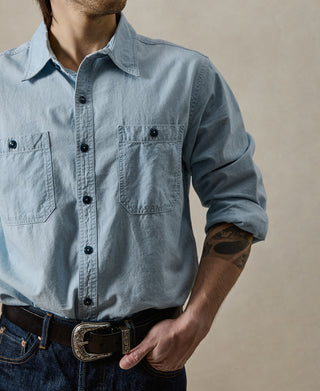 lifestyle shot of Military Wash Chambray Workshirt