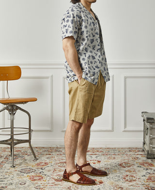 lifestyle shot of Nautical Printed Seersucker Short Sleeve Camp Shirt